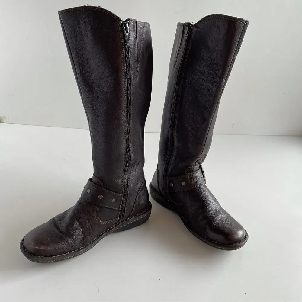 boc 6 Brown Leather Oliver Mid Calf Riding Full Zip Up Buckle Boots gold b.o.c.